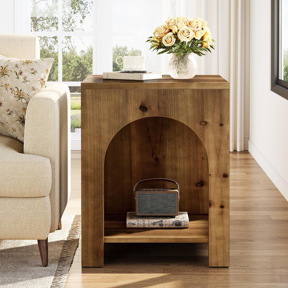 Farmhouse Wooden 2-Tier Side Table Set of 2 B527036