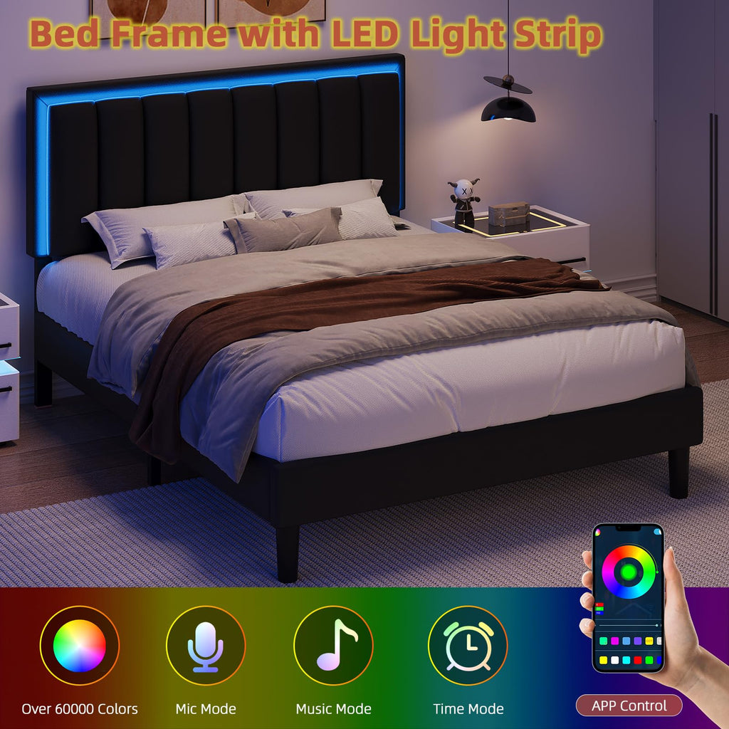 Black Full Bed Frame with PU Headboard H49789