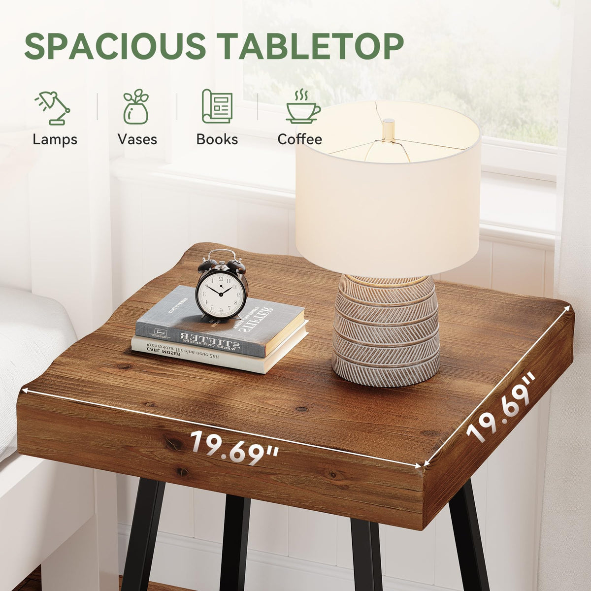Solid Wood Nightstand with Metal Frame C37404
