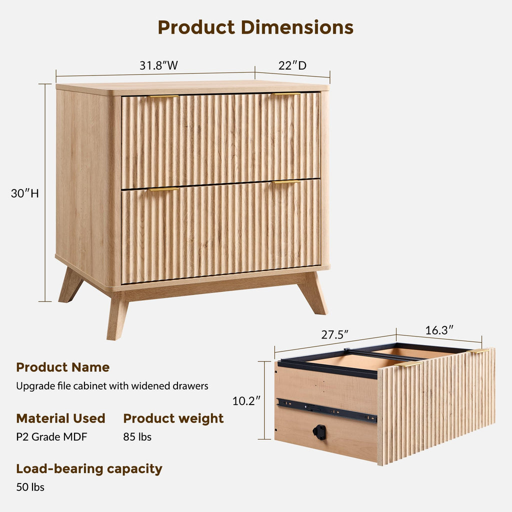 31.8-Inch Fluted 2 Drawer Lateral File Cabinet S340