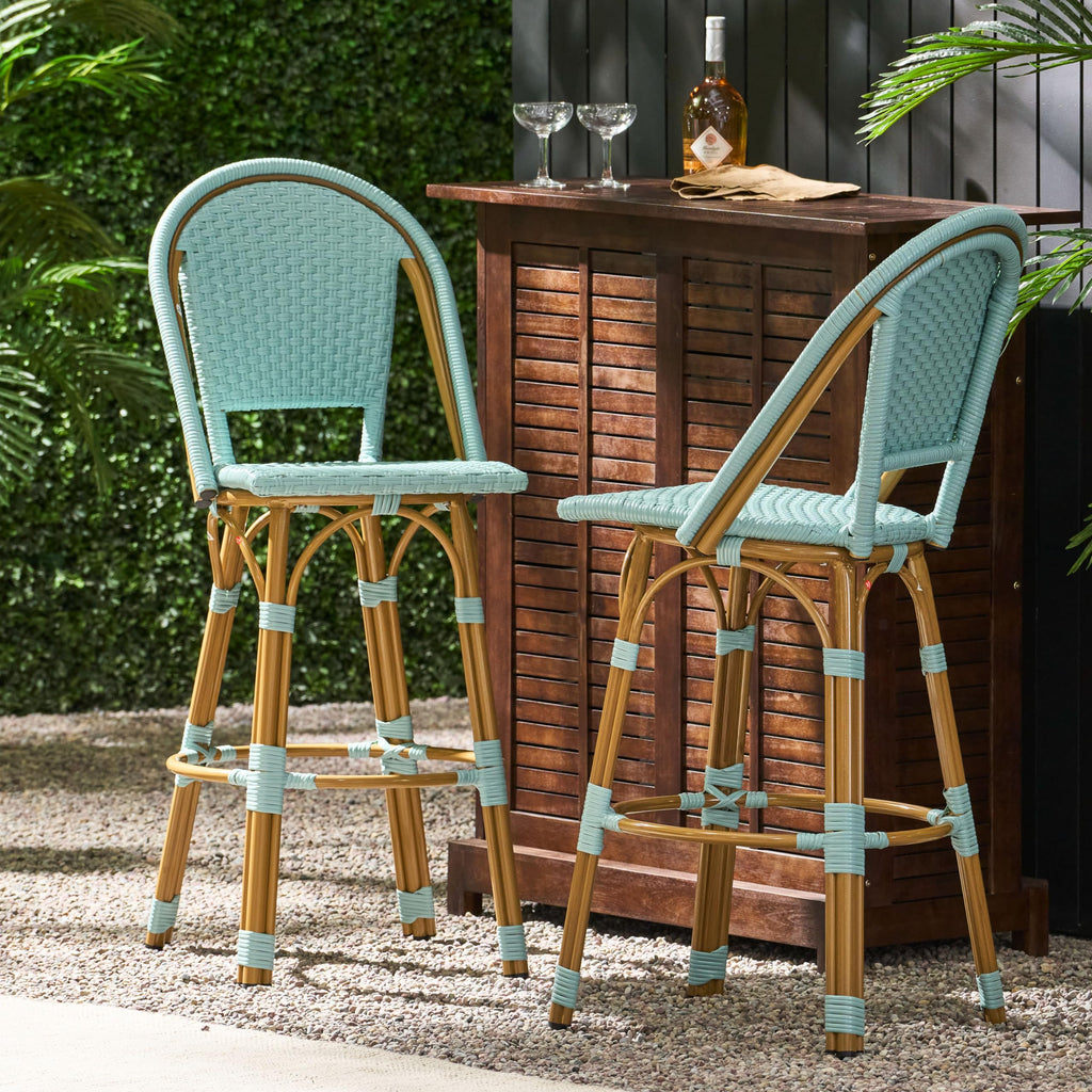Light Teal PE Rattan Aluminum Bar Stools Set of 2 X110158