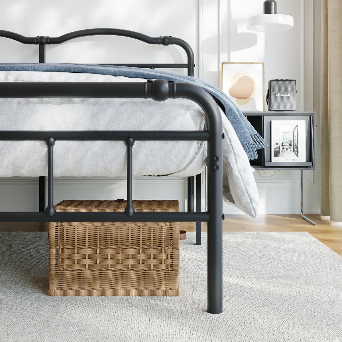 Queen Size 18 Inches Metal Bed Frame with Headboard W498726