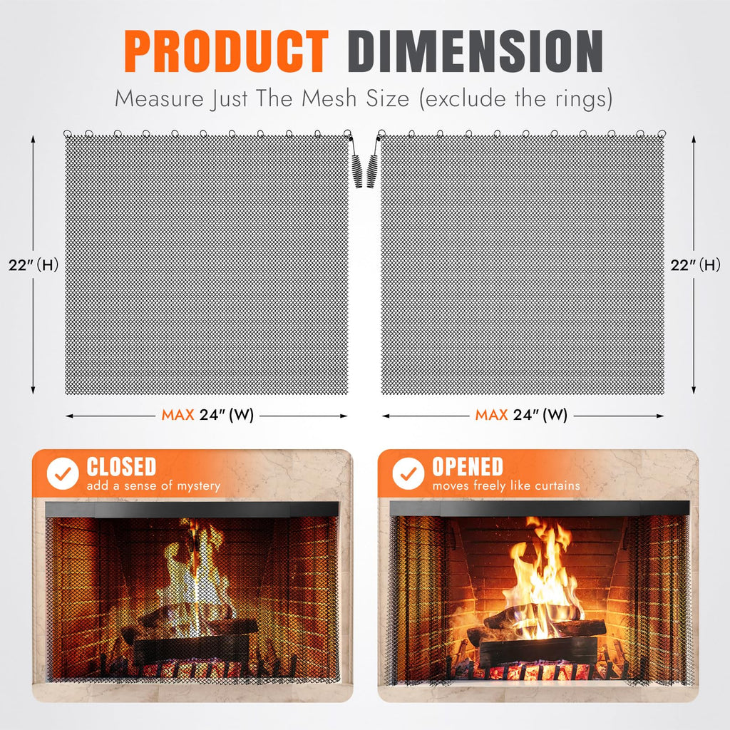 2 Pcs Fireplace Screen Mesh Curtain H82824