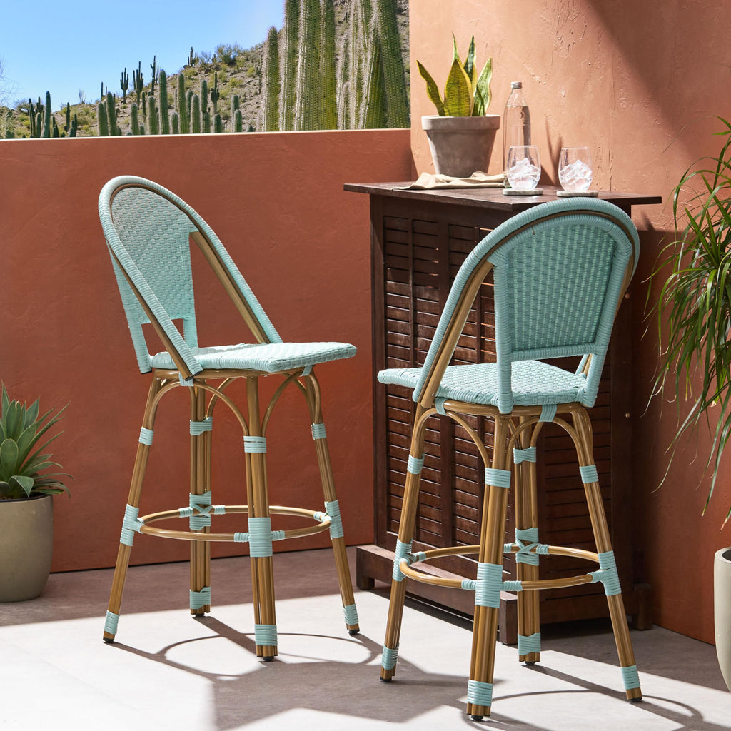 Light Teal PE Rattan Aluminum Bar Stools Set of 2 X110158