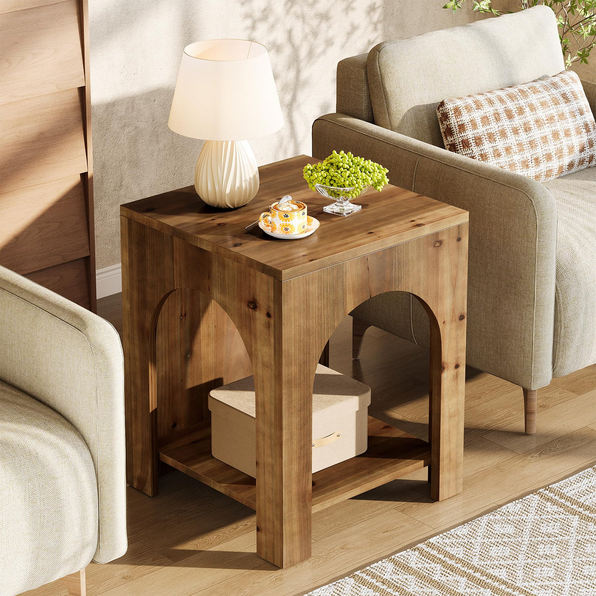 Farmhouse Wooden 2-Tier Side Table Set of 2 B527036