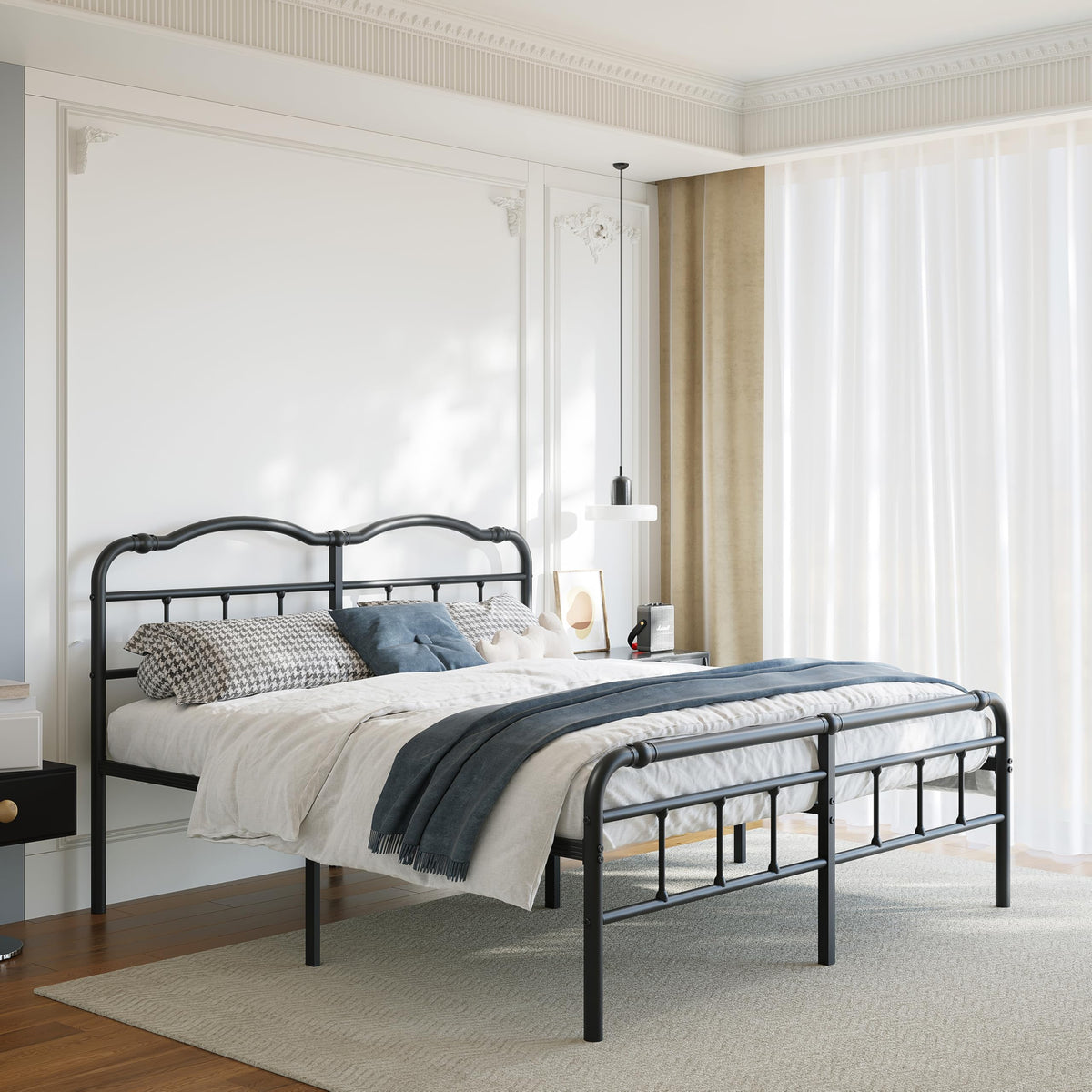 Queen Size 18 Inches Metal Bed Frame with Headboard W498726