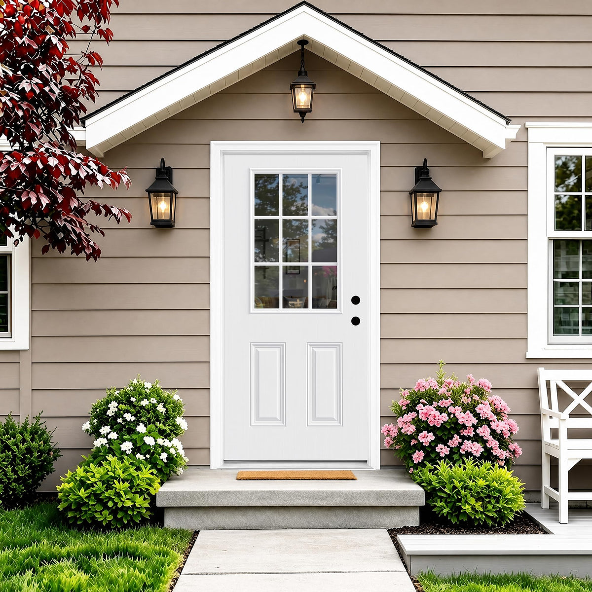 White 9-Lite Fiberglass Entry Door Q963
