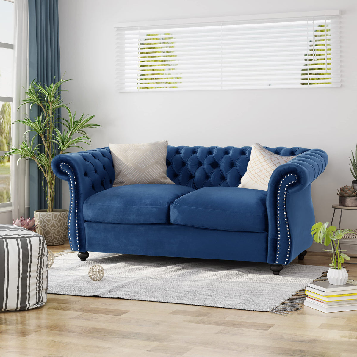 Navy Blue Velvet Tufted Chesterfield Sofa Y29161
