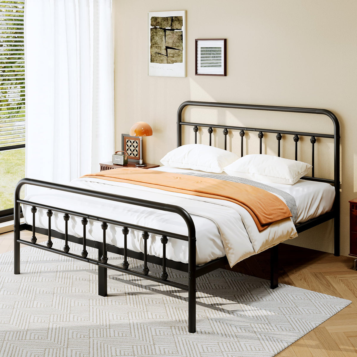 Full Size Metal Bed Frame with Headboard and Footboard S977