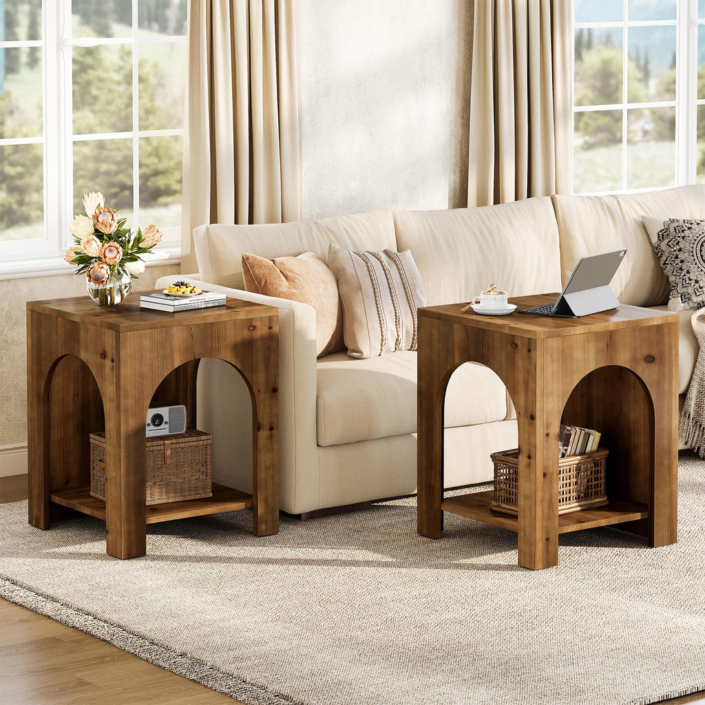 Farmhouse Wooden 2-Tier Side Table Set of 2 B527036