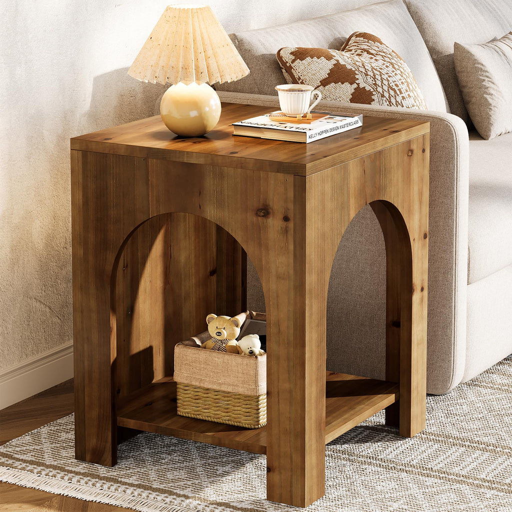 Farmhouse Wooden 2-Tier Side Table Set of 2 B527036